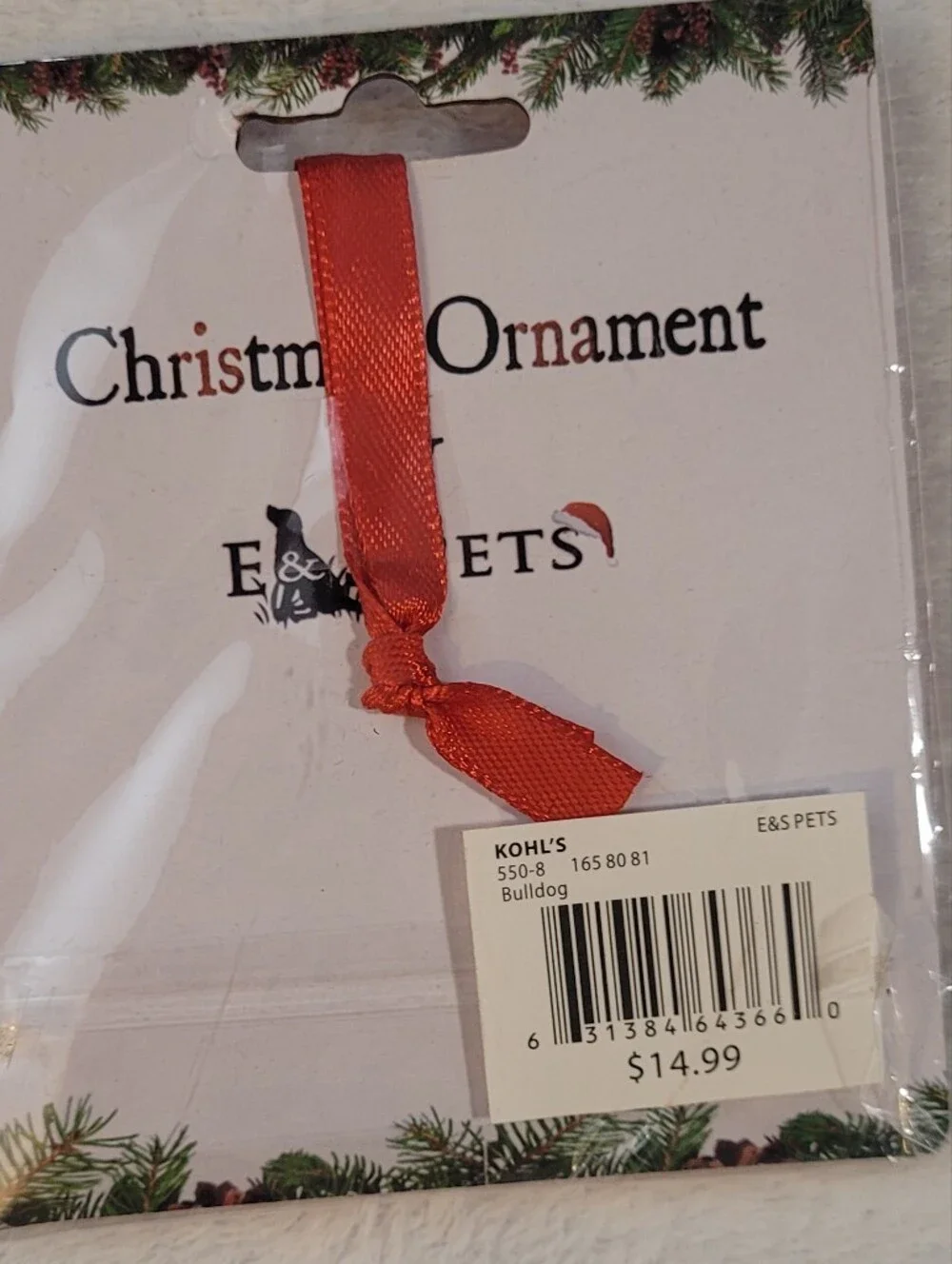 Kohl's Brown and White Bulldog Christmas Ornament
